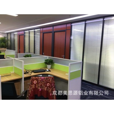 成都玻璃隔断铝合金办公室玻璃隔断墙高隔间双玻百叶高隔断厂家图2