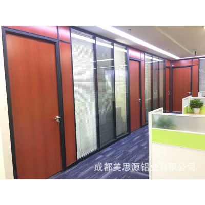 成都玻璃隔断铝合金办公室玻璃隔断墙高隔间双玻百叶高隔断厂家图5