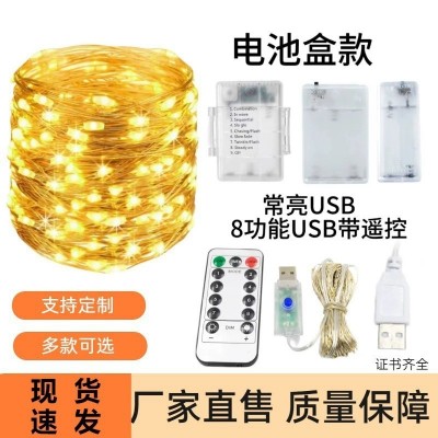 厂家直销8功能USB铜线灯串 圣诞装饰彩灯10米100灯遥控l ed铜丝灯
