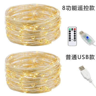 厂家直销8功能USB铜线灯串 圣诞装饰彩灯10米100灯遥控l ed铜丝灯图2