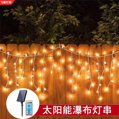 led彩灯太阳能瀑布灯串窗帘灯户外防水庭院装饰灯圣诞冰条灯批发