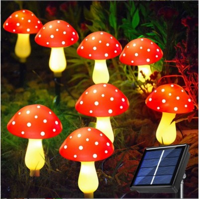 户外太阳能蘑菇灯串防水景观花园庭院灯LED灯圣诞节日彩灯地插灯图4