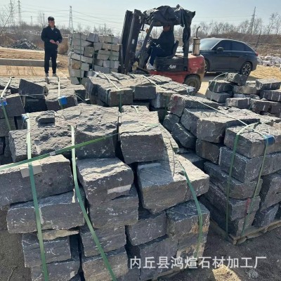 花岗岩青石块天然垒墙石厂家批发复古老石块花园景观黄色砌墙石头图2