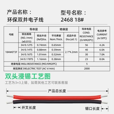 京品批发红黑双并线2468-18AWG沾锡线材电器灯饰两芯电源线束加工图2