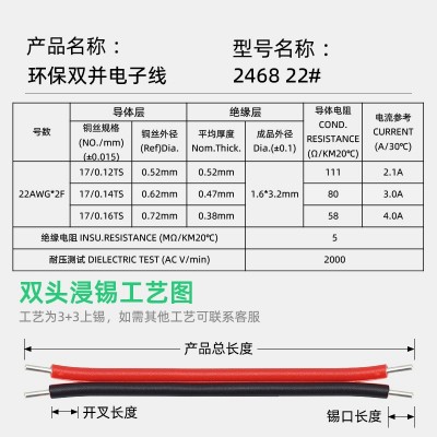 京品批发镀锡铜红黑线 2468-22AWG双并线LED灯具电源适配器连接线图2