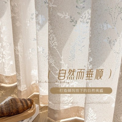 月枝影奶油法式纱帘透光不透人阳台白色窗纱客厅窗帘蕾丝纱田园风图5