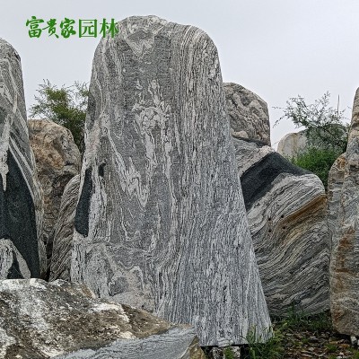 学校校训刻字文化石大型花纹景石泰山石 台山园林雪浪条纹景观石图2