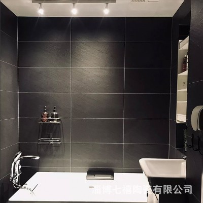 白色天脉岩大板瓷砖黑色凹凸强烈质感板岩地砖客厅墙砖餐厅防滑砖图4