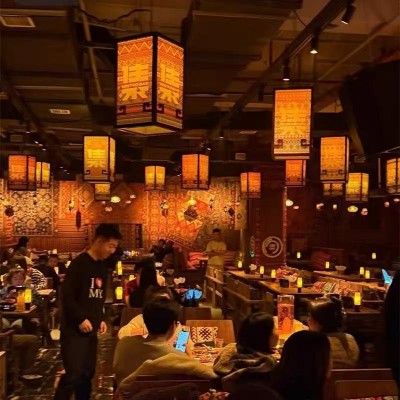 中式小吊灯中国风仿古餐厅实木羊皮灯创意火锅店过道走廊吧台灯具图3
