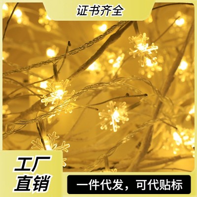 跨境热销led雪花灯串节日满天星usb闪灯圣诞节装饰灯电池盒彩灯