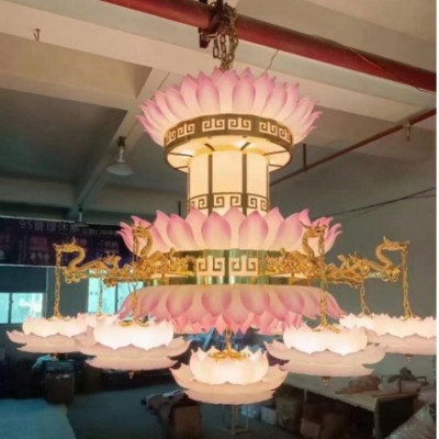 寺庙寺院佛堂荷花大吊灯宫殿佛前东南亚古建筑庙宇教堂莲花复古灯