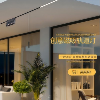 LED无主灯智能家用嵌入式暗装明装客厅照明预埋黑色48V磁吸轨道灯图2