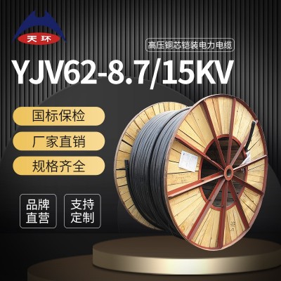 天环 ZC-YJV62高压铜电缆 国标单芯/1*240平方 10KV阻燃电力电缆