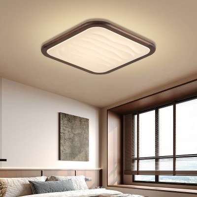 中古风超薄吸顶灯led长方形客厅灯新中式复古胡桃木卧室灯具8718