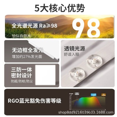 全光谱LED平板灯无边框集成吊顶专用平板灯防水浴室照明面板灯图2
