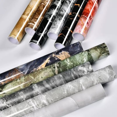 跨境自粘大理石纹墙贴厨房防水防油贴纸整体橱柜台面家具翻新壁纸