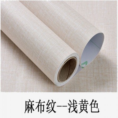 工厂批发自粘麻布纹墙纸温馨宿舍卧室素色纯色贴纸酒店背景墙壁纸图5