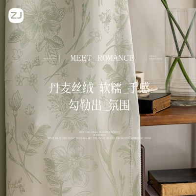 遮光窗帘2025新款法式印花拼接奶油白现代简约卧室阳台防晒轻奢帘图3