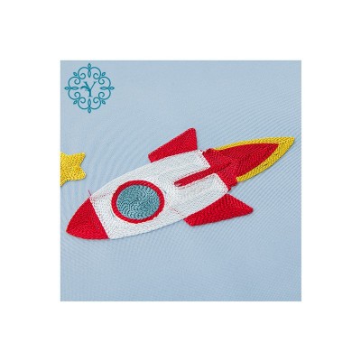 儿童房涤纶外贸太空现代风格毛巾绣花布纱一体拼接遮光窗帘批发图5