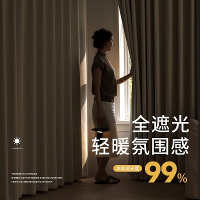 双面雪尼尔正反同色加厚全遮光新款卧室客厅高级感奶油风柯 桥窗帘图5