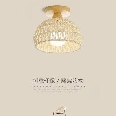 跨境美式乡村工业风过道客厅餐厅卧室书房复古编织笼子藤艺吸顶灯图4