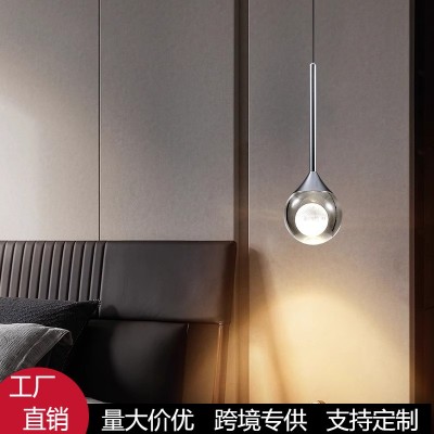 北欧卧室床头吊灯升降月球吊灯轻奢高级感氛围吊线灯入户吊灯