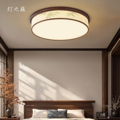 宋代美学东方家居装修风圆形卧室吸顶灯实木禅意竹叶主卧书房间灯图1