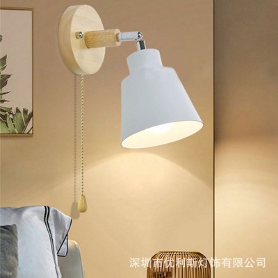 现代简约卧室床头灯原木配插头北欧餐厅墙灯装饰壁灯跨境灯具批发图3
