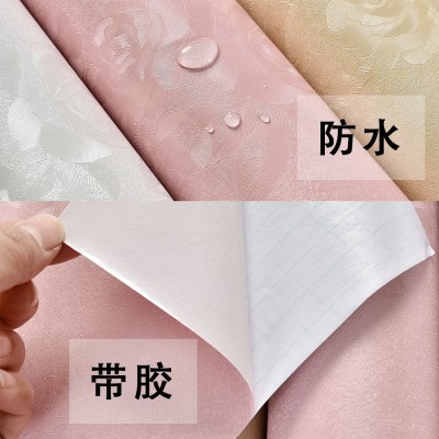 欧式墙纸自粘PVC玫瑰纯色壁纸卧室宿舍背景墙贴防水翻新装饰贴纸图4