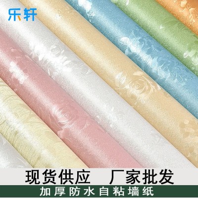 122宽暗花欧式墙纸自粘防水壁纸纯色背景墙贴pvc装饰温馨玫瑰贴纸图2