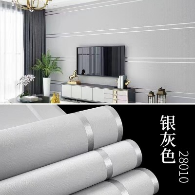 3D立体银灰色条纹无纺布墙纸客厅卧室办公室简约鹿皮绒壁纸现货图3