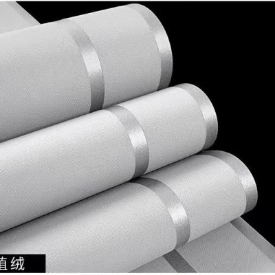 3D立体银灰色条纹无纺布墙纸客厅卧室办公室简约鹿皮绒壁纸现货图4