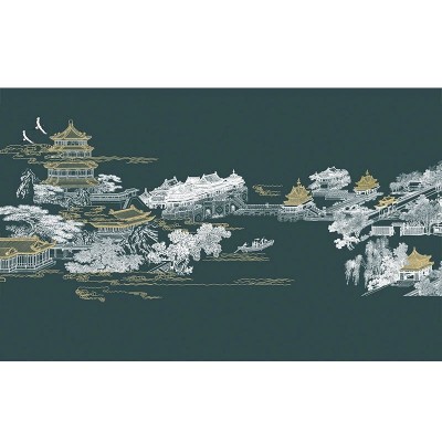 新中式水墨山水花鸟电视刺绣背景墙卧室客厅床头独绣墙布防污墙布图4