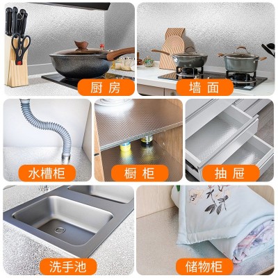 厨房防水防火瓷砖铝箔防油贴纸灶台橱柜台面自粘壁纸立体方格图3