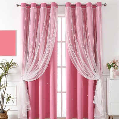 跨境亚马逊专供蕾丝双层带纱镂空星星成品遮光窗帘批发curtains