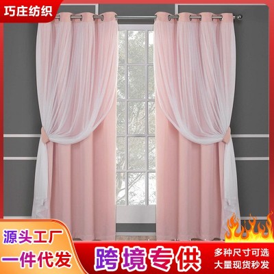 巧庄跨境专供亚马逊外贸窗帘蕾丝双层遮光窗帘成品批发curtains图3