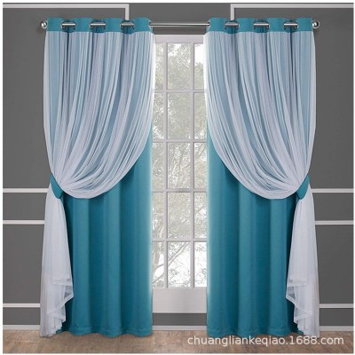 巧庄跨境专供亚马逊外贸窗帘蕾丝双层遮光窗帘成品批发curtains