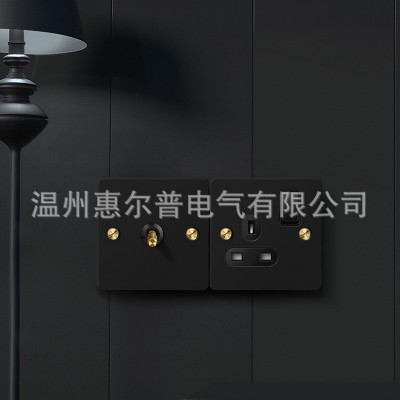 英式86型明装家装开关黑色复古滚花拨杆不锈钢烤漆面板开关插座手图3