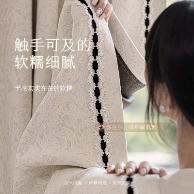 新款法式复古蔷薇雪尼尔遮光窗帘浮雕中古提花客厅绍兴窗帘窗帘布图3