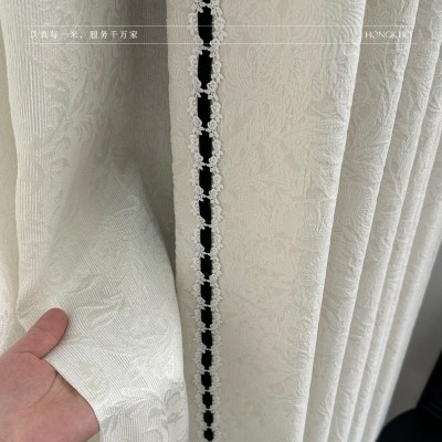「蔷薇」法式奶油风复古提花浮雕雪尼尔窗帘中古棕复古绿双门幅图3
