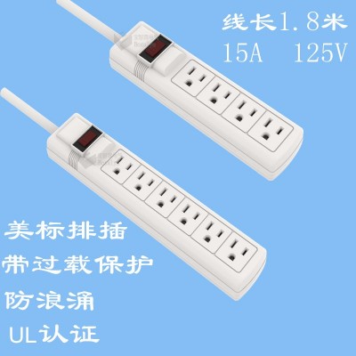 现货供应1.8米四位六位美规美标排插 UL美式防浪涌延长拖线板 15A图1