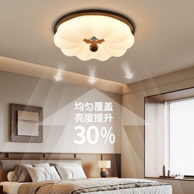 中古风卧室灯吸顶灯复古南瓜灯书房儿童房主卧胡桃木色中山灯具1图3