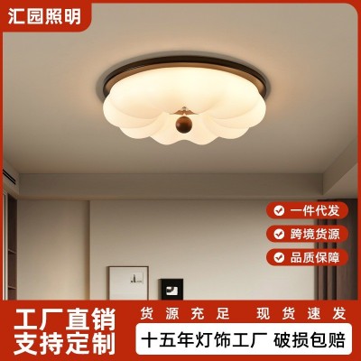 中古风卧室灯吸顶灯复古南瓜灯书房儿童房主卧胡桃木色中山灯具1图1