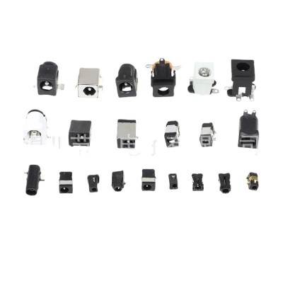 DC电源直流座母座金属螺纹弯脚90度DC5.5*2.1连接器 侧插带螺母座