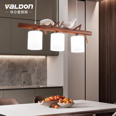 个性网红餐厅灯胡桃木色三头小鸟创意led简约饭厅吊灯实木吧台灯图2