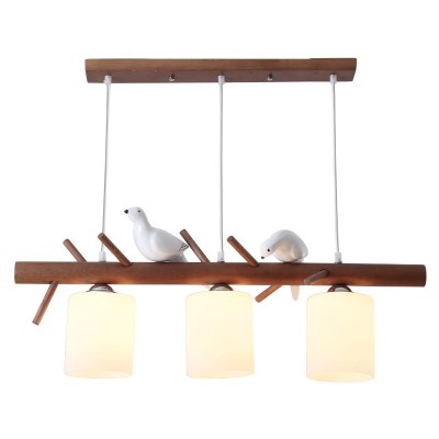 个性网红餐厅灯胡桃木色三头小鸟创意led简约饭厅吊灯实木吧台灯图5