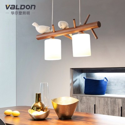 个性网红餐厅灯胡桃木色三头小鸟创意led简约饭厅吊灯实木吧台灯图4