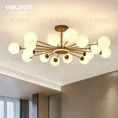 北欧客厅吊灯简约现代大气卧室灯轻奢白蜡木纹餐厅魔豆分子灯具图2