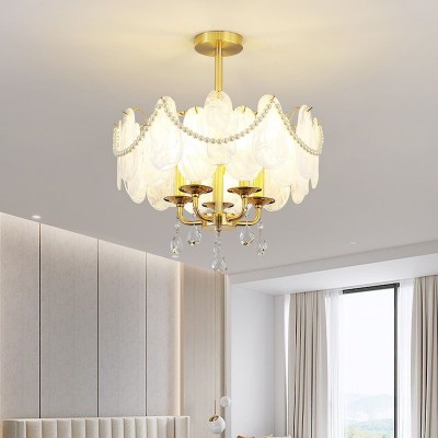 新款美式复古田园客厅吊灯餐厅卧室玄关玻璃贝壳羽毛珍珠黑色吊灯图3