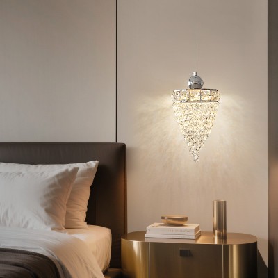 意式轻奢高级感房间卧室装饰灯走廊过道照明灯可升降床头水晶吊灯图2